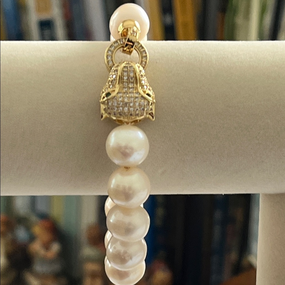 Gold and White Pearl Bracelet with Crystal Accents
